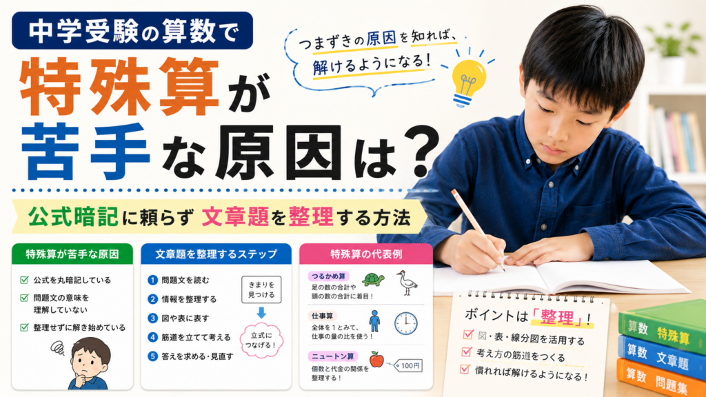中学受験の算数で特殊算が苦手な原因は？公式暗記に頼らず文章題を整理する方法