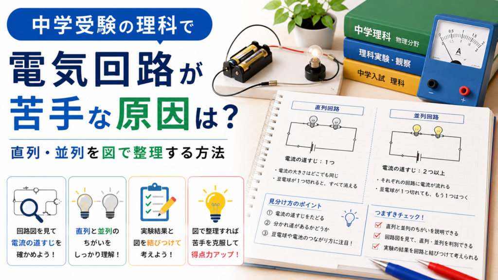 中学受験の理科で電気回路を図に整理して学ぶ小学生