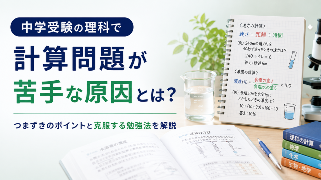 中学受験の理科で計算問題が苦手な原因と条件整理・式・単位の確認方法を解説する画像
