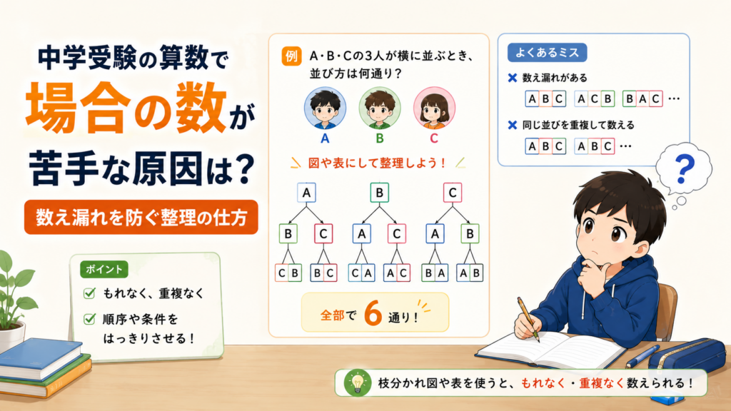 中学受験の算数で場合の数が苦手な原因は？数え漏れを防ぐ整理の仕方