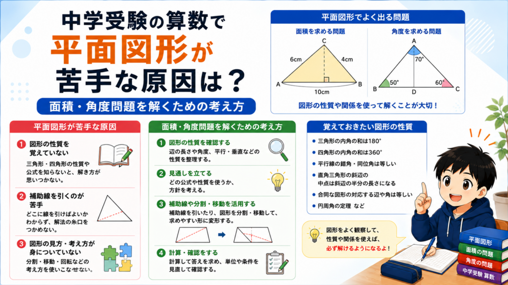 中学受験の算数で平面図形が苦手な原因は？面積・角度問題を解くための考え方