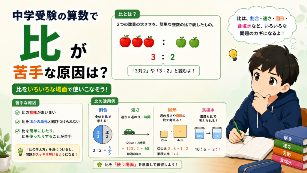 中学受験の算数で比が苦手な原因は？割合・速さ・図形につながる考え方