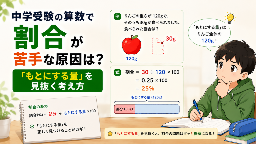 中学受験の算数で割合が苦手な原因は？「もとにする量」を見抜く考え方