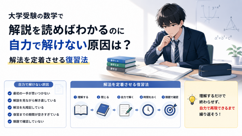 大学受験の数学で解説を読めばわかるのに自力で解けない原因は？解法を定着させる復習法