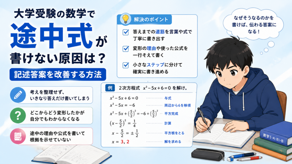 大学受験の数学で途中式が書けない原因は？記述答案を改善する方法