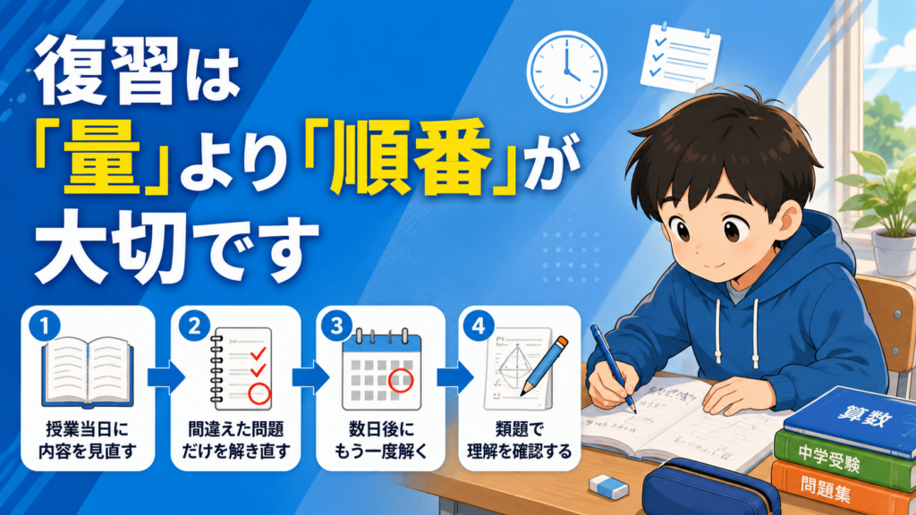 中学受験で算数の復習を効率化する方法｜成績が伸びる復習の順番とは