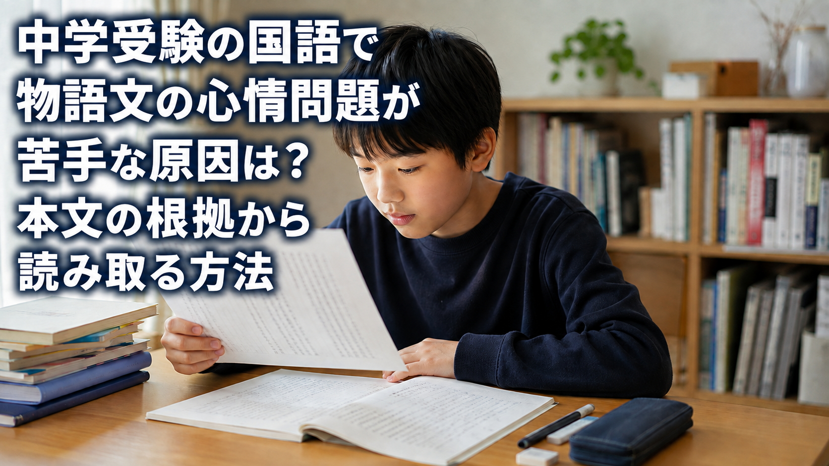 中学受験国語の物語文で本文とノートを見比べながら登場人物の心情を考える小学生