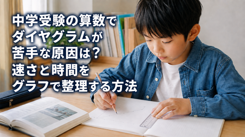 中学受験算数のダイヤグラムをノートに描いて速さを学ぶ小学生